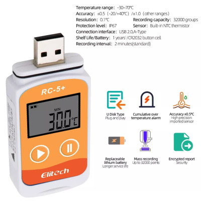 Регистратор температуры Elitech RC-5+ (-30...+70 °C, память 32000, PDF)