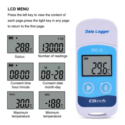 Регистратор температуры Elitech RC-5 (-30...+70 °C, память 32000, PDF, Word, Exel, TXT)