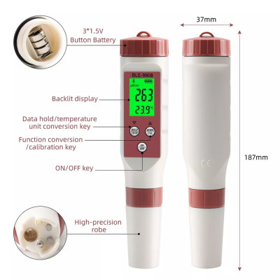 pH/TDS/ЕС/Temp метр BLE-9908 4в1 (cмарт bluetooth)
