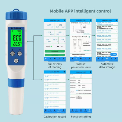 pH/TDS/ЕС/Salinity/Temp метр BLE-9909 5в1 (cмарт bluetooth)