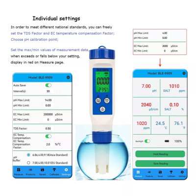 pH/TDS/ЕС/Salinity/Temp метр BLE-9909 5в1 (cмарт bluetooth)