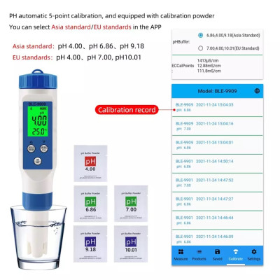 pH/TDS/ЕС/Salinity/Temp метр BLE-9909 5в1 (cмарт bluetooth)