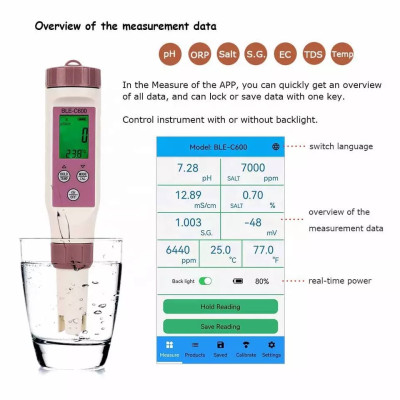 Комбінований BLE-С600 7в1 PH/TDS/EC/ORP/SALINITY/SG/TEMP (cмарт bluetooth)