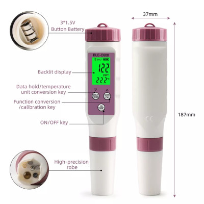 Комбінований BLE-С600 7в1 PH/TDS/EC/ORP/SALINITY/SG/TEMP (cмарт bluetooth)