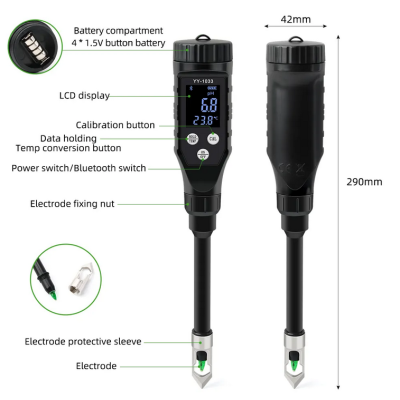 рН-метр для почвы YY-1033 (c острым электродом-нож, Bluetooth) для твердых, вязких веществ