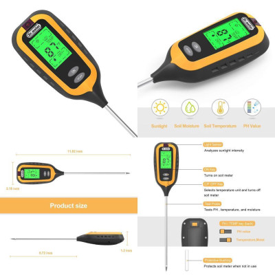 pH-метр/влагомер/термометр/люксметр для почвы AMT-300В (4в1)