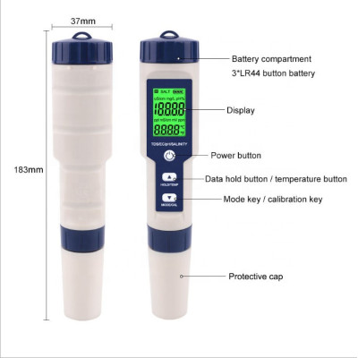 Комбинированный pH/TDS/ЕС/Salinity/Temp метр EZ-9909 5в1 (влагозащищённый, сменным электродом, АТС)