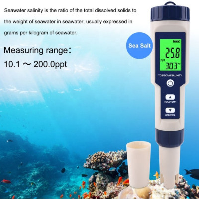 Комбинированный pH/TDS/ЕС/Salinity/Temp метр EZ-9909 5в1 (влагозащищённый, сменным электродом, АТС)