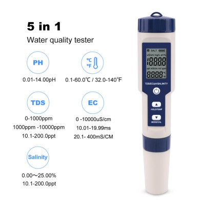 Комбинированный pH/TDS/ЕС/Salinity/Temp метр EZ-9909 5в1 (влагозащищённый, сменным электродом, АТС)