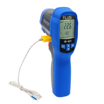 Пирометр Flus IR-821 (-50...+850 ºC, DS - 30:1, EMS: 0,1-1) с термопарой К-типа (-50℃ до +1370℃)