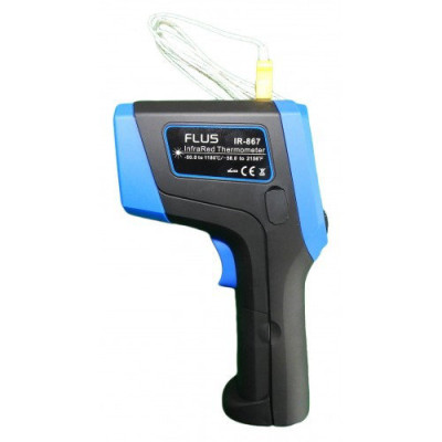 Пирометр FLUS IR-867 (-50...+1180 °C, DS - 50:1, EMS: 0.1-1) с термопарой К-типа (-50℃ до +1370℃), картой памяти, ПО