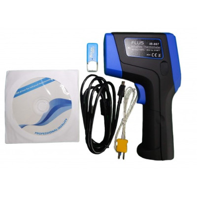 Пирометр FLUS IR-867 (-50...+1180 °C, DS - 50:1, EMS: 0.1-1) с термопарой К-типа (-50℃ до +1370℃), картой памяти, ПО