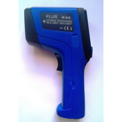 Пирометр FLUS IR-836 (-50...+1550 ºC, DS - 30:1, EMS: 0,1-1) с термопарой К-типа (-50℃ до +1370℃)
