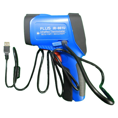 Пирометр Flus IR-861 U (-50...+1150 °C, 50:1, 0.1~1.00) ПО, Кейс