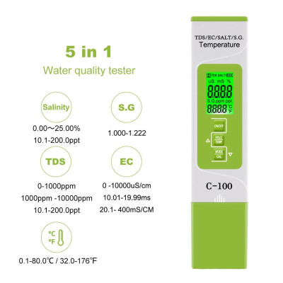 Комбінований TDS/EC/SALT/SG/Temp метр С-100 (з підсвічуванням)