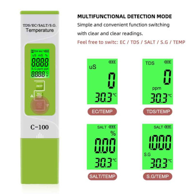 Комбінований TDS/EC/SALT/SG/Temp метр С-100 (з підсвічуванням)
