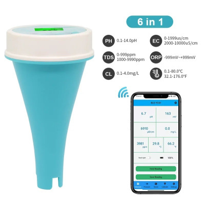 Тестер хлора для бассейна 6в1 BLE-YC01 Chlorine/pH/TDS/EC/ORP/TEMP (хлорометр)