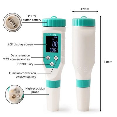 Тестер хлора (хлорометр) 7в1 YY-1070 рН/TDS/EC/Salinity/ORP/FAC/Temp