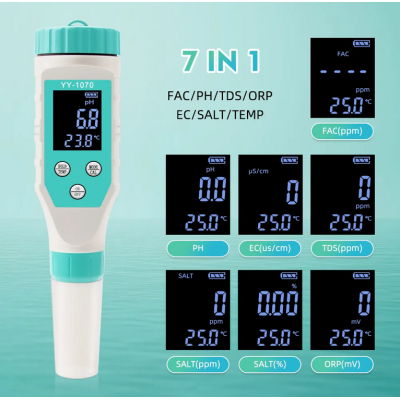 Тестер хлора (хлорометр) 7в1 YY-1070 рН/TDS/EC/Salinity/ORP/FAC/Temp