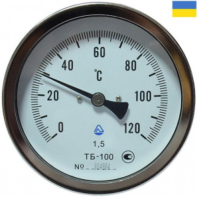 Термометр биметаллический ТБ 100-50 (-35+50°С) с осевым штуцером